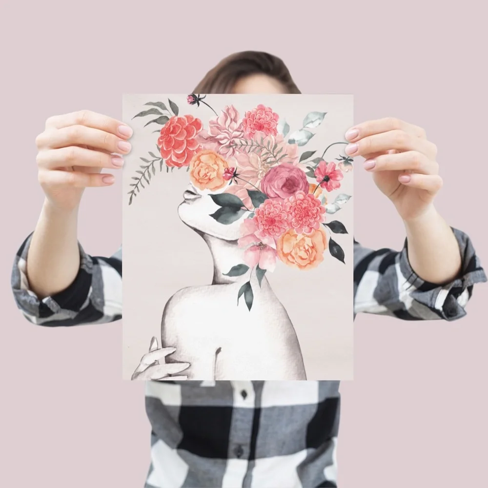 Watercolor Floral Woman Portrait Wall Art Illustration Print Poster Unframed - Picture 7 of 17